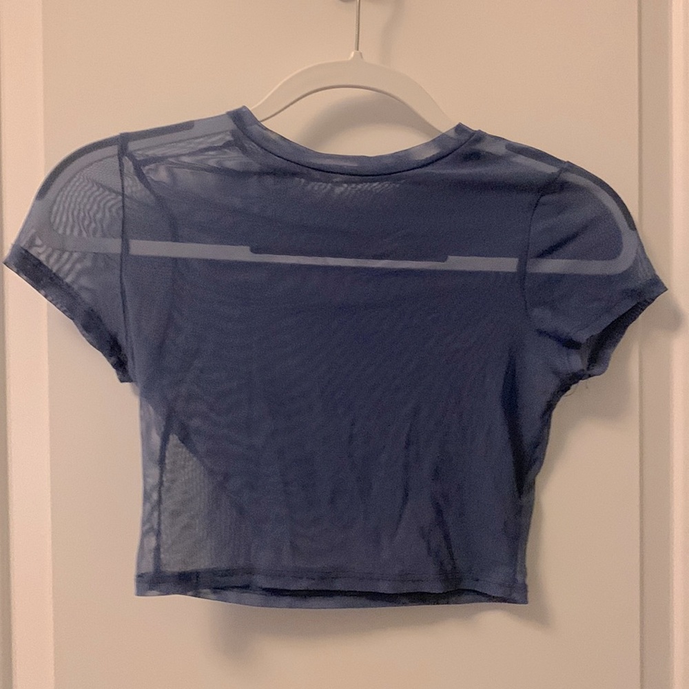Sheer mesh baby crop top in dusty blue